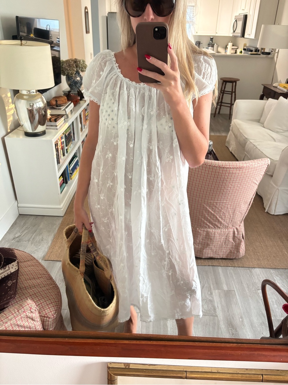 Vintage White Embroidered Midi Peasant Dress - Picture 1 of 9